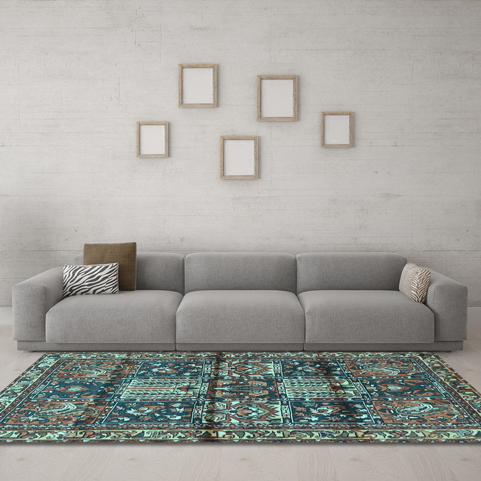 Machine Washable Persian Light Blue Traditional Rug in a Living Room, wshtr4203lblu