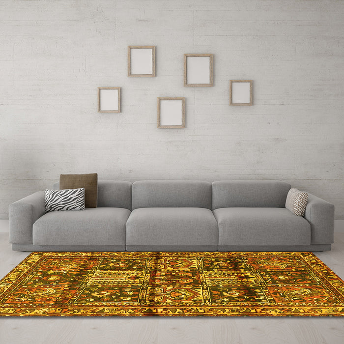 Machine Washable Persian Yellow Traditional Rug in a Living Room, wshtr4203yw