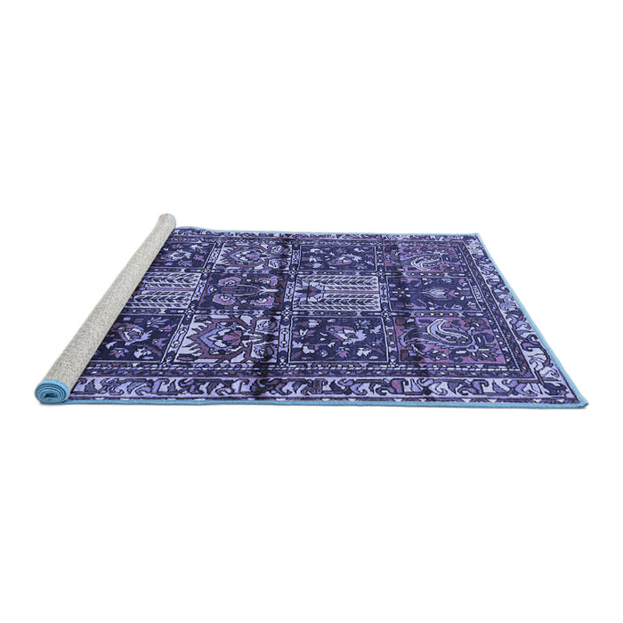 Sideview of Machine Washable Persian Blue Traditional Rug, wshtr4203blu