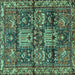 Square Machine Washable Persian Turquoise Traditional Area Rugs, wshtr4203turq