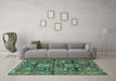 Machine Washable Persian Turquoise Traditional Area Rugs in a Living Room,, wshtr4203turq