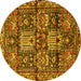 Round Persian Yellow Traditional Rug, tr4203yw