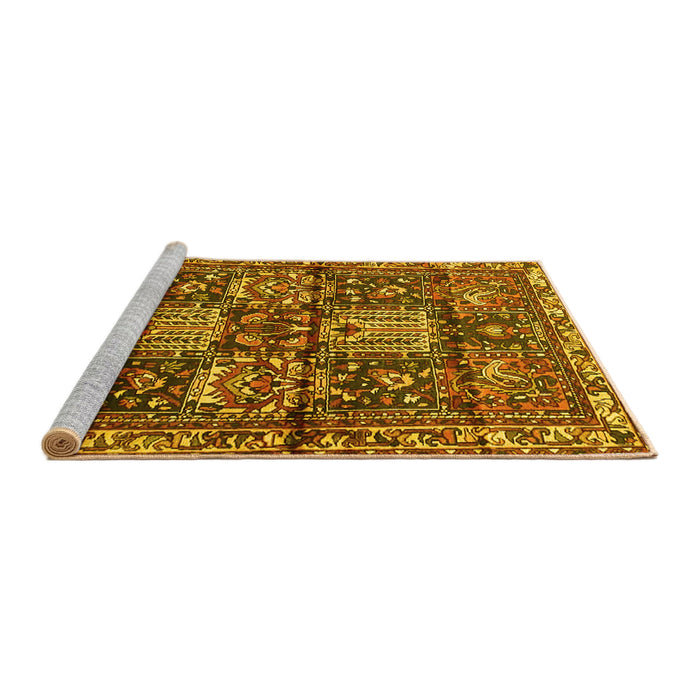 Sideview of Machine Washable Persian Yellow Traditional Rug, wshtr4203yw