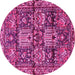 Round Machine Washable Persian Pink Traditional Rug, wshtr4203pnk