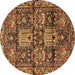 Round Persian Brown Traditional Rug, tr4203brn