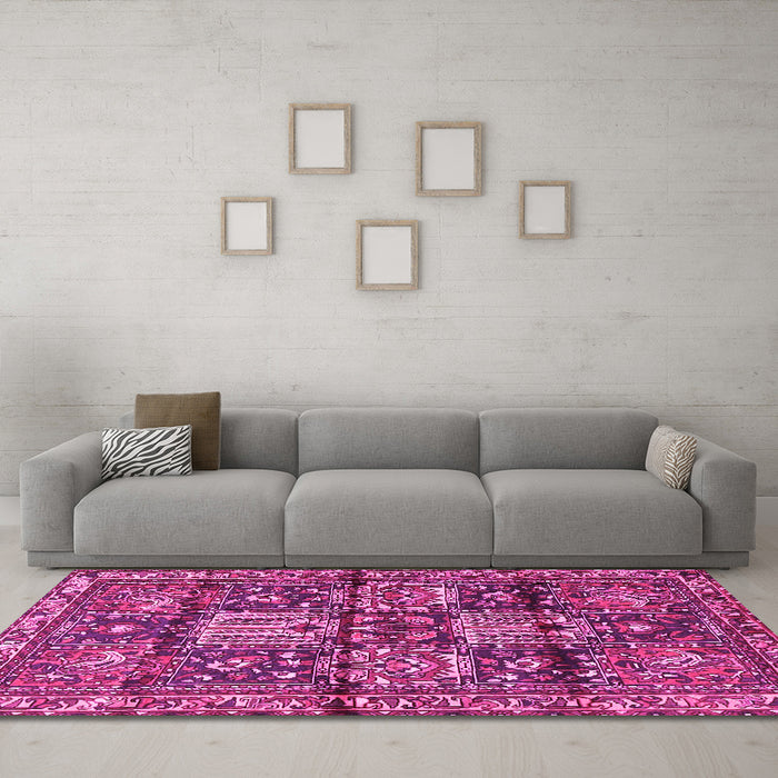 Machine Washable Persian Pink Traditional Rug in a Living Room, wshtr4203pnk