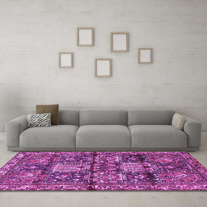 Machine Washable Persian Purple Traditional Area Rugs in a Living Room, wshtr4203pur