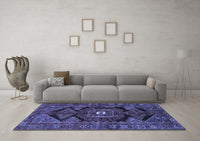 Machine Washable Persian Blue Traditional Rug, wshtr4204blu