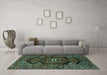 Machine Washable Persian Turquoise Traditional Area Rugs in a Living Room,, wshtr4204turq