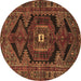 Round Persian Brown Traditional Rug, tr4204brn