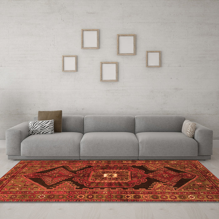 Machine Washable Persian Orange Traditional Area Rugs in a Living Room, wshtr4204org