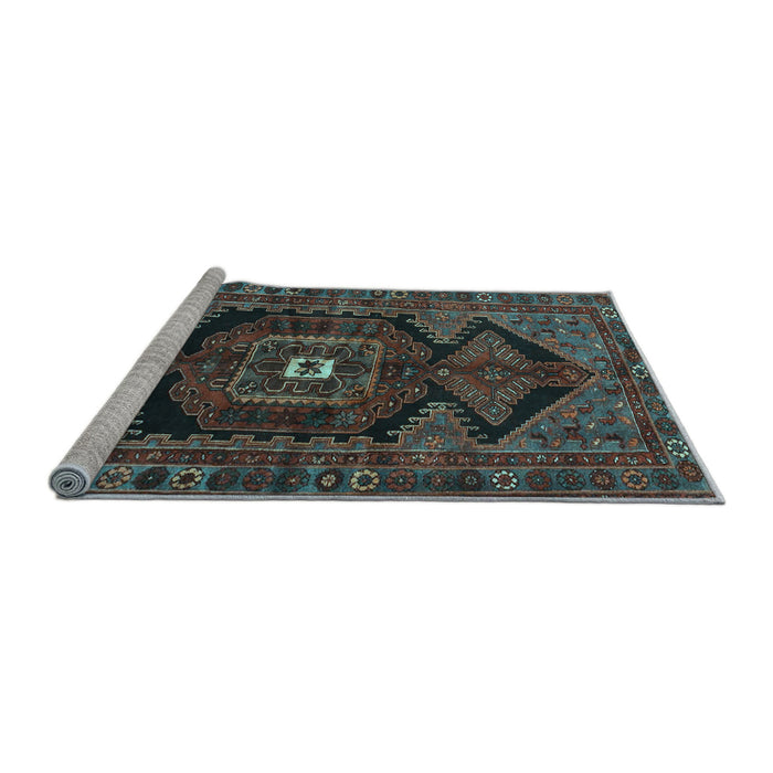 Sideview of Machine Washable Persian Light Blue Traditional Rug, wshtr4204lblu