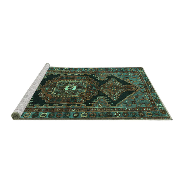 Sideview of Machine Washable Persian Turquoise Traditional Area Rugs, wshtr4204turq