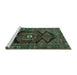 Sideview of Machine Washable Persian Turquoise Traditional Area Rugs, wshtr4204turq