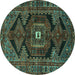 Round Persian Turquoise Traditional Rug, tr4204turq