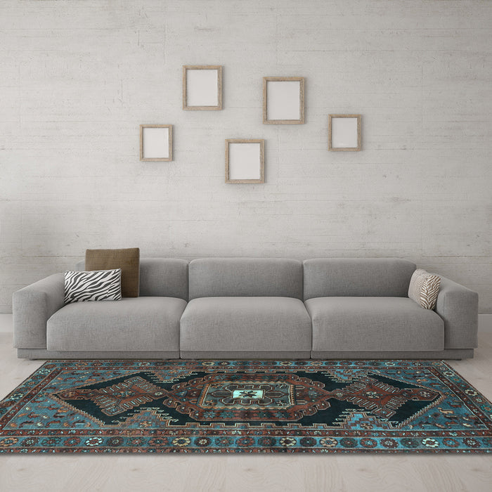 Machine Washable Persian Light Blue Traditional Rug in a Living Room, wshtr4204lblu