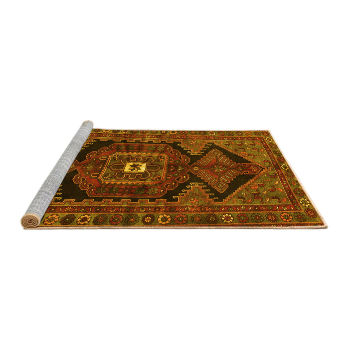 Sideview of Machine Washable Persian Yellow Traditional Rug, wshtr4204yw