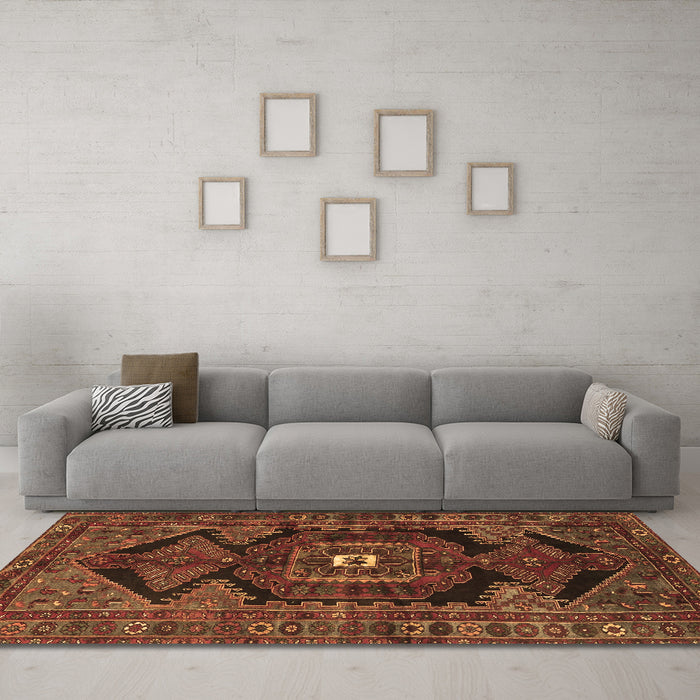 Machine Washable Persian Brown Traditional Rug in a Living Room,, wshtr4204brn