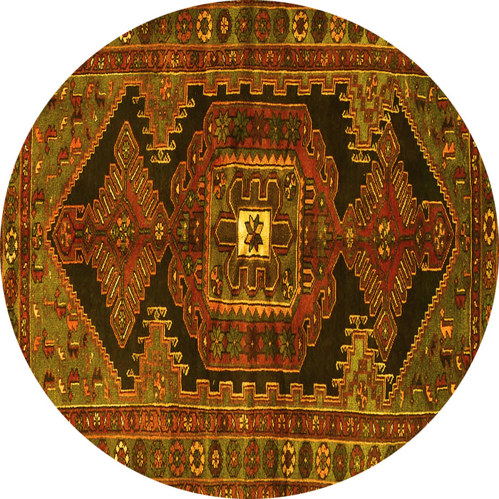 Round Persian Yellow Traditional Rug, tr4204yw