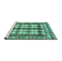 Sideview of Machine Washable Persian Turquoise Traditional Area Rugs, wshtr4205turq