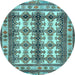 Round Machine Washable Persian Light Blue Traditional Rug, wshtr4205lblu