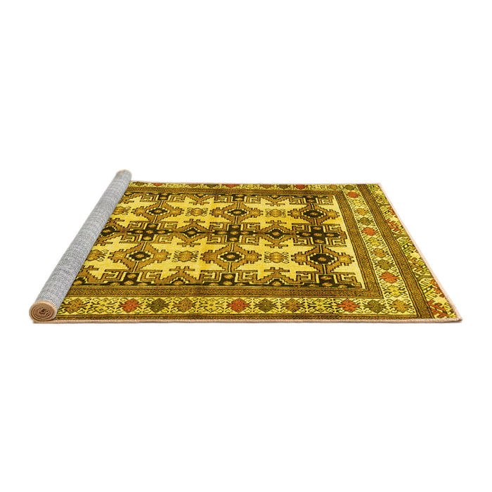 Sideview of Machine Washable Persian Yellow Traditional Rug, wshtr4205yw