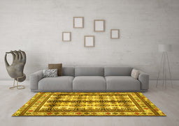 Machine Washable Persian Yellow Traditional Rug in a Living Room, wshtr4205yw