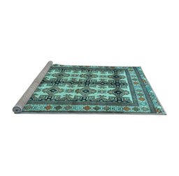 Sideview of Machine Washable Persian Light Blue Traditional Rug, wshtr4205lblu