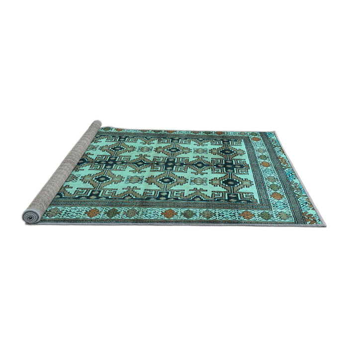 Sideview of Machine Washable Persian Light Blue Traditional Rug, wshtr4205lblu