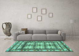 Machine Washable Persian Turquoise Traditional Area Rugs in a Living Room,, wshtr4205turq