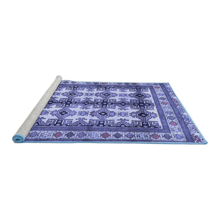 Sideview of Machine Washable Persian Blue Traditional Rug, wshtr4205blu
