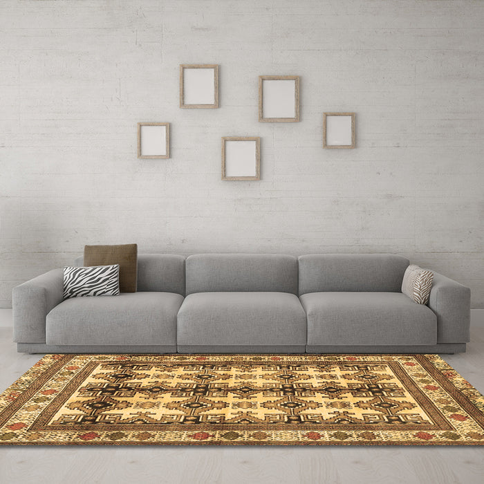 Machine Washable Persian Brown Traditional Rug in a Living Room,, wshtr4205brn