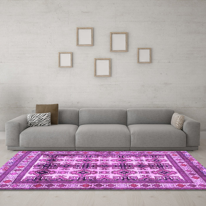 Machine Washable Persian Purple Traditional Area Rugs in a Living Room, wshtr4205pur