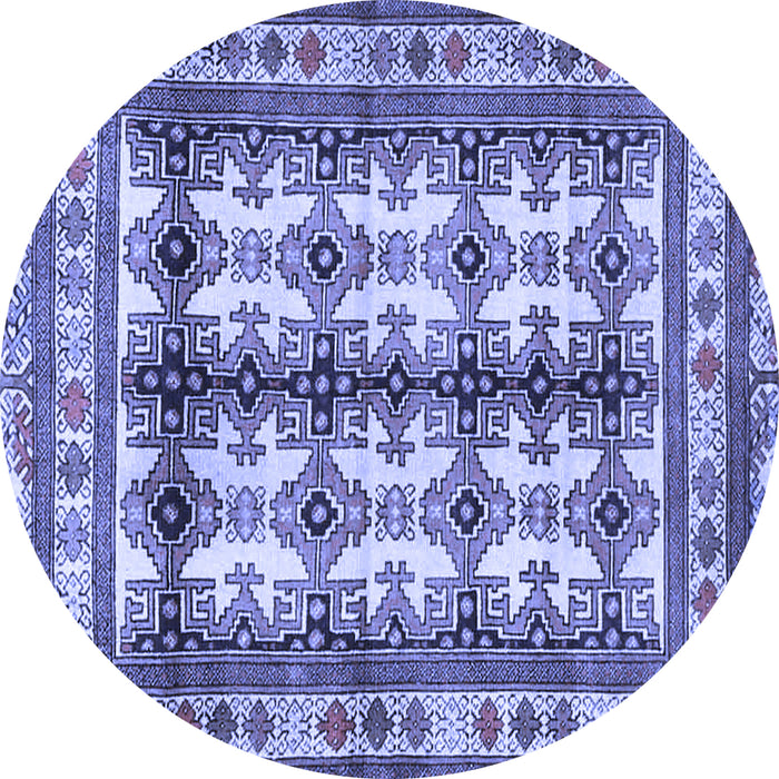 Round Machine Washable Persian Blue Traditional Rug, wshtr4205blu