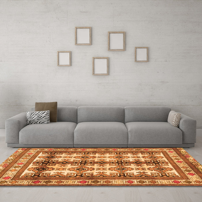 Machine Washable Persian Orange Traditional Area Rugs in a Living Room, wshtr4205org