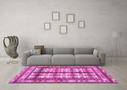 Machine Washable Persian Pink Traditional Rug in a Living Room, wshtr4205pnk