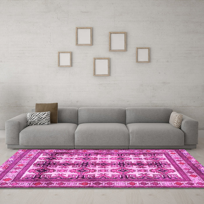 Machine Washable Persian Pink Traditional Rug in a Living Room, wshtr4205pnk