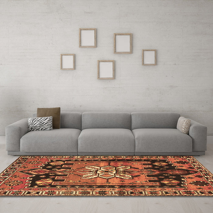 Machine Washable Persian Brown Traditional Rug in a Living Room,, wshtr4206brn