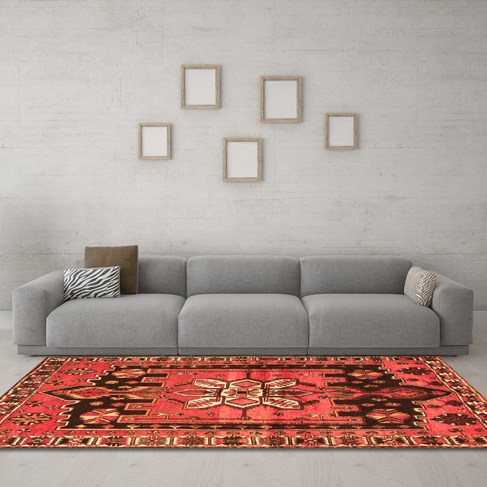 Machine Washable Persian Orange Traditional Area Rugs in a Living Room, wshtr4206org