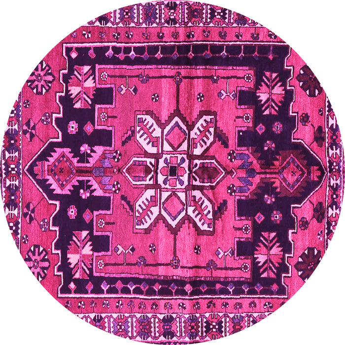 Round Machine Washable Persian Pink Traditional Rug, wshtr4206pnk