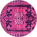 Round Machine Washable Persian Pink Traditional Rug, wshtr4206pnk