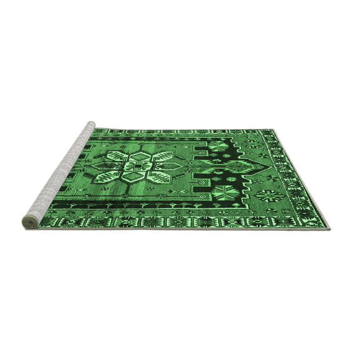 Sideview of Machine Washable Persian Emerald Green Traditional Area Rugs, wshtr4206emgrn