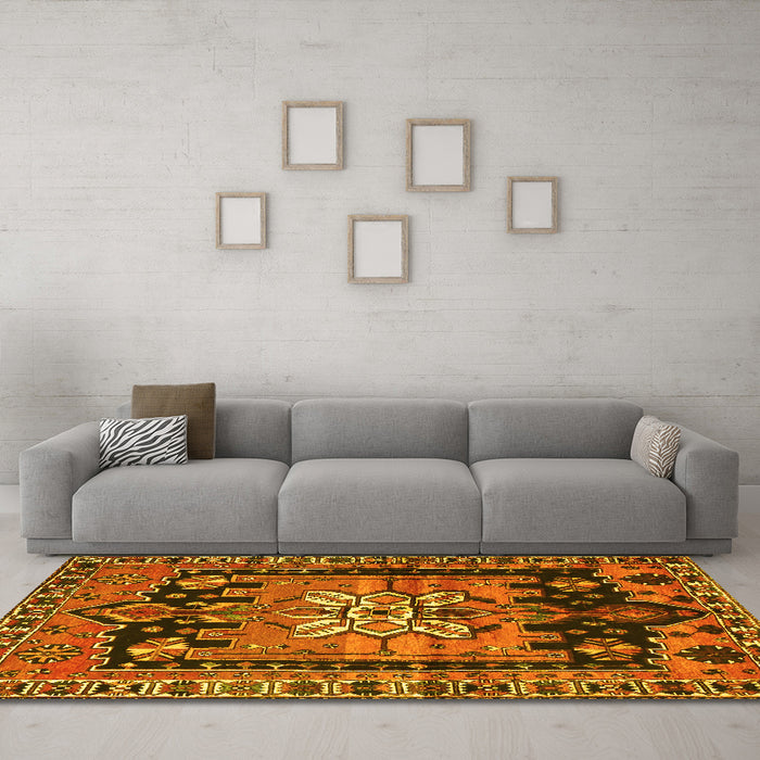 Machine Washable Persian Yellow Traditional Rug in a Living Room, wshtr4206yw