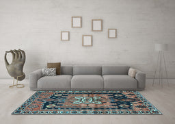 Machine Washable Persian Light Blue Traditional Rug in a Living Room, wshtr4206lblu