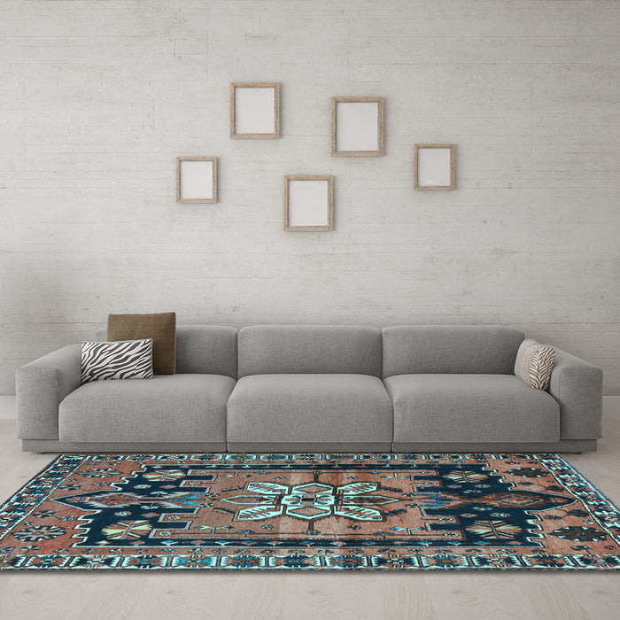 Machine Washable Persian Light Blue Traditional Rug in a Living Room, wshtr4206lblu