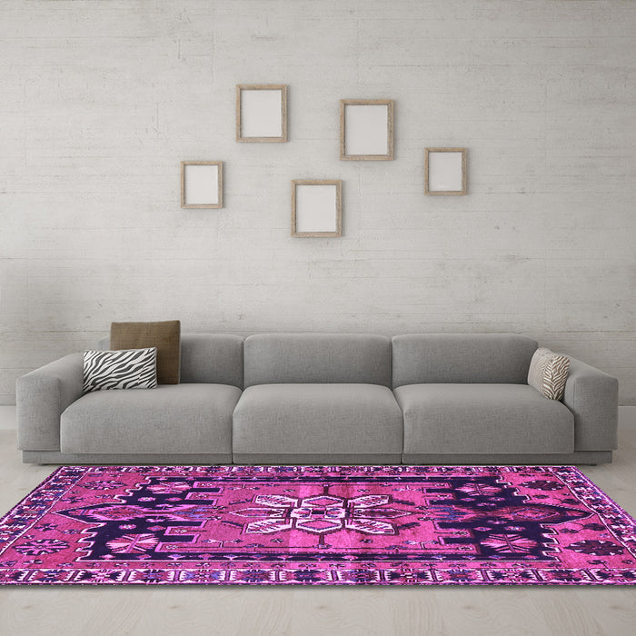 Machine Washable Persian Purple Traditional Area Rugs in a Living Room, wshtr4206pur