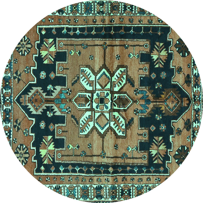Round Machine Washable Persian Turquoise Traditional Area Rugs, wshtr4206turq