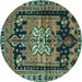 Round Machine Washable Persian Turquoise Traditional Area Rugs, wshtr4206turq