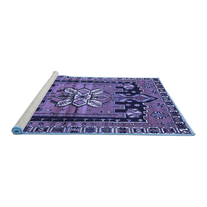 Sideview of Machine Washable Persian Blue Traditional Rug, wshtr4206blu