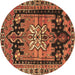 Round Persian Brown Traditional Rug, tr4206brn